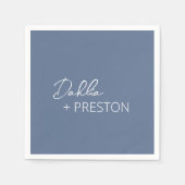 Serviette En Papier Bleu Duché Minimal Mariage moderne (Devant)