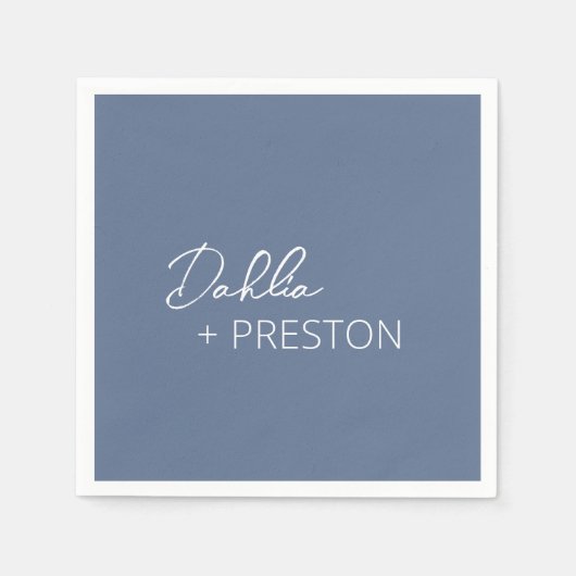 Serviette En Papier Bleu Duché Minimal Mariage moderne (Devant)