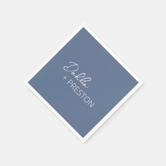 Serviette En Papier Bleu Duché Minimal Mariage moderne (Coin)