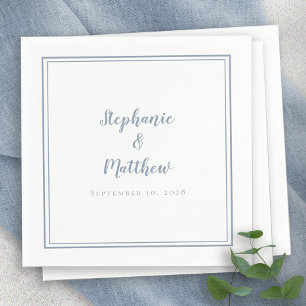 Serviette En Papier Bleu Duisâtre Mariage Élégante Réception Simple Et