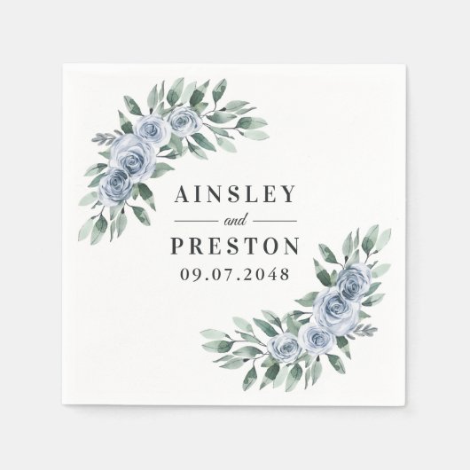 Serviette En Papier Bleu Dusty Elegant Floral Boho Rose Rustique Maria (Devant)