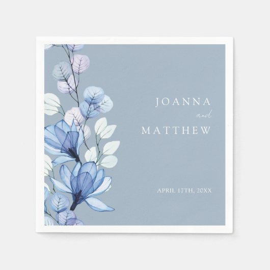 Serviette En Papier Bleu Dusty Élégant Mariage Floral moderne (Devant)