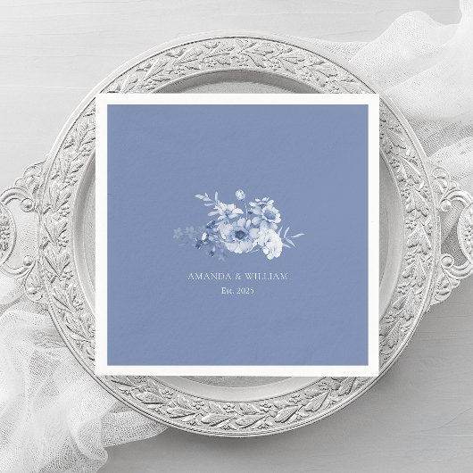 Serviette En Papier Bleu Dusty "Est. Serviettes Mariages 2025 pouces