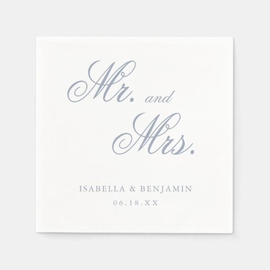 Serviette En Papier Bleu Dusty Traditionnel Mariage Élégant (Devant)