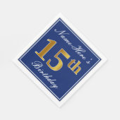 Serviette En Papier Bleu Élégant, 15e anniversaire de Faux Gold; Nom p (Coin)