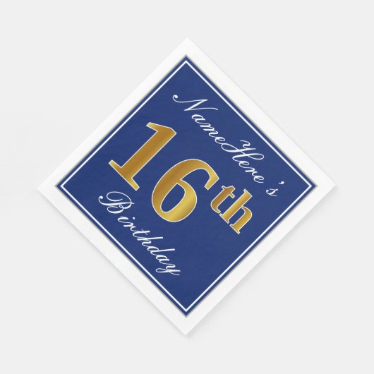 Serviette En Papier Bleu Élégant, 16e anniversaire de Faux Gold; Nom p (Coin)