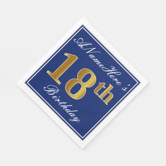 Serviette En Papier Bleu Élégant, 18ème anniversaire de Faux Gold; Nom (Coin)
