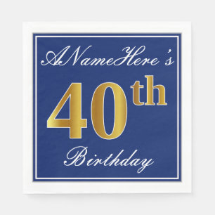 Serviette En Papier Bleu Élégant, 40ème anniversaire de Faux Gold ;