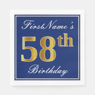 Serviette En Papier Bleu élégant, anniversaire d'or de Faux