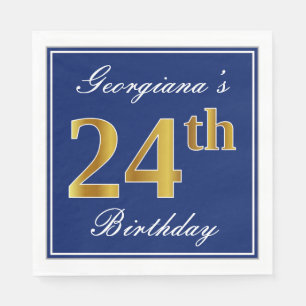 Serviette En Papier Bleu élégant, anniversaire d'or de Faux 24ème ;