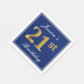 Serviette En Papier Bleu Élégant, Faux Gold 21ème Anniversaire ; Nom p (Coin)