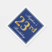 Serviette En Papier Bleu Élégant, Faux Gold 23ème anniversaire; Nom pe (Coin)