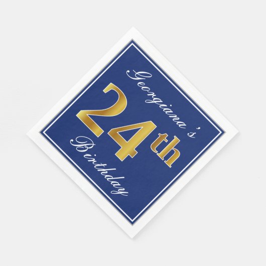 Serviette En Papier Bleu Élégant, Faux Gold 24e anniversaire; Nom pers (Coin)