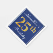 Serviette En Papier Bleu Élégant, Faux Gold 25e anniversaire; Nom pers (Coin)