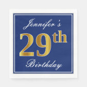 Serviette En Papier Bleu Élégant, Faux Gold 29e anniversaire; Nom pers (Devant)