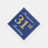 Serviette En Papier Bleu Élégant, Faux Gold 31e anniversaire; Nom pers (Coin)