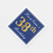 Serviette En Papier Bleu Élégant, Faux Gold 38e anniversaire; Nom pers (Coin)