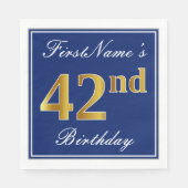 Serviette En Papier Bleu Élégant, Faux Gold 42e anniversaire; Nom pers (Devant)