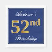 Serviette En Papier Bleu Élégant, Faux Gold 52e anniversaire; Nom pers (Devant)