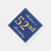 Serviette En Papier Bleu Élégant, Faux Gold 52e anniversaire; Nom pers (Coin)
