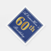 Serviette En Papier Bleu élégant, Faux Gold 60e anniversaire; Nom pers (Coin)