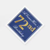 Serviette En Papier Bleu Élégant, Faux Gold 72e anniversaire; Nom pers (Coin)