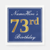 Serviette En Papier Bleu Élégant, Faux Gold 73e anniversaire; Nom pers (Devant)