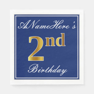 Serviette En Papier Bleu élégant, Faux Or 2e anniversaire + Nom person