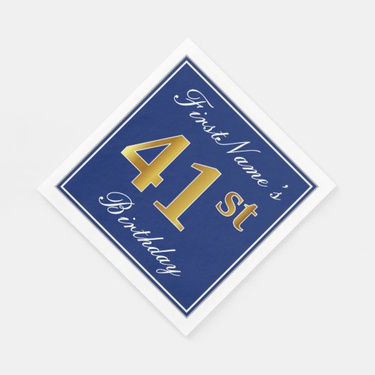 Serviette En Papier Bleu Élégant, Faux Or 41ème Anniversaire ; Nom per (Coin)