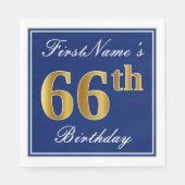 Serviette En Papier Bleu élégant, Faux Or 66e anniversaire; Nom person (Devant)