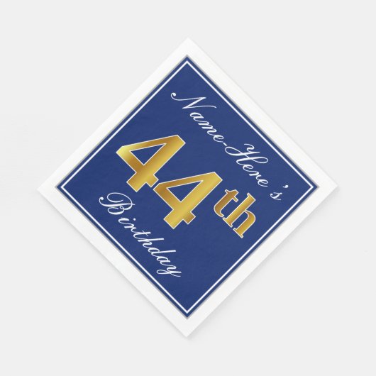 Serviette En Papier Bleu Élégant, Or Faux 44e anniversaire; Nom person (Coin)