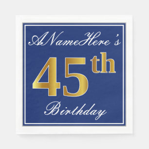 Serviette En Papier Bleu Élégant, Or Faux 45e anniversaire; Nom person