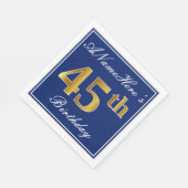 Serviette En Papier Bleu Élégant, Or Faux 45e anniversaire; Nom person (Coin)