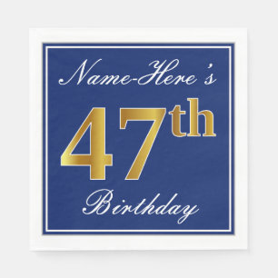 Serviette En Papier Bleu Élégant, Or Faux 47e anniversaire; Nom person