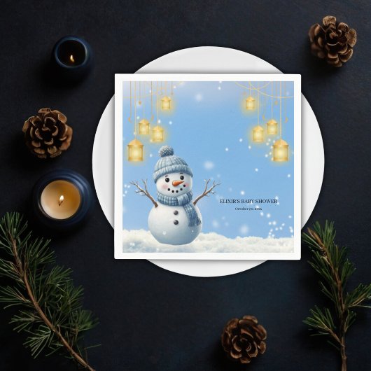Serviette En Papier Bleu Elegant Whimsical Winter Snowman Baby shower