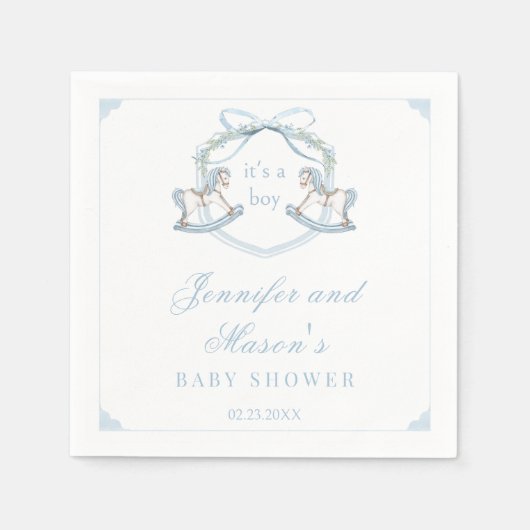 Serviette En Papier Bleu en bois rocking cheval crête bébé garçon douc (Devant)