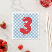 Serviette En Papier Bleu En vichy Rouge Numéro 3 Napkin (En situation)