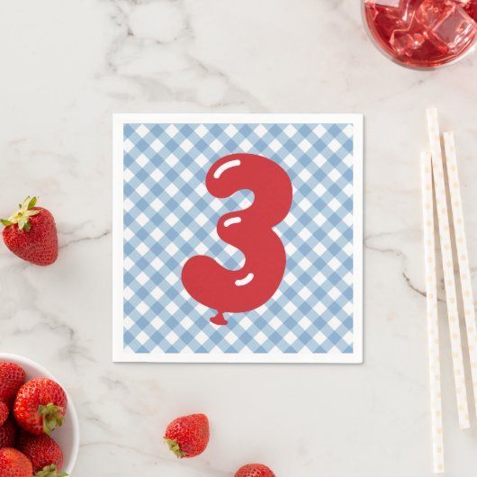 Serviette En Papier Bleu En vichy Rouge Numéro 3 Napkin (En situation)