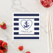 Serviette En Papier Bleu et Ancre dans le coeur (En situation)
