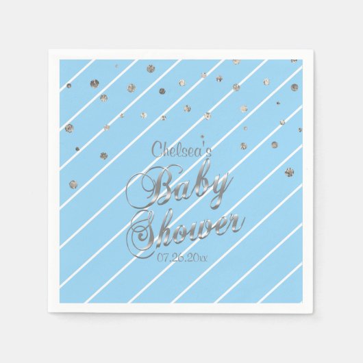 Serviette En Papier Bleu et Argent - Baby shower (Devant)