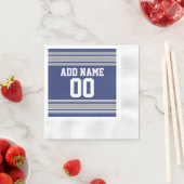 Serviette En Papier Bleu et argent Jersey raypes Nom personnalisé Numé (En situation)