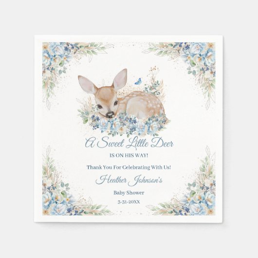 Serviette En Papier Bleu et beige Baby shower aux cerfs (Devant)