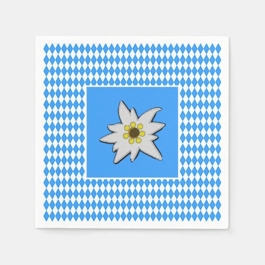Serviette En Papier Bleu et blanc avec Edelweiss Oktoberfest (Devant)