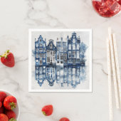 Serviette En Papier Bleu et blanc Delft maisons traditionnelles (En situation)