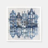 Serviette En Papier Bleu et blanc Delft maisons traditionnelles (Devant)