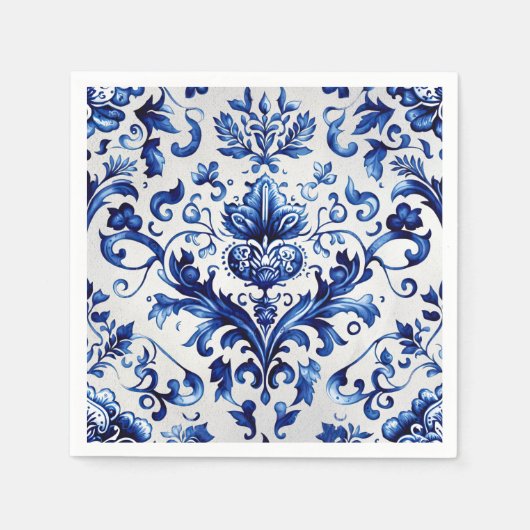 Serviette En Papier Bleu et blanc Delft style ornement floral motif (Devant)
