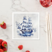 Serviette En Papier Bleu et blanc Delft voilier en mer (En situation)
