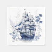 Serviette En Papier Bleu et blanc Delft voilier en mer (Devant)