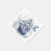 Serviette En Papier Bleu et blanc Delft voilier en mer (Coin)