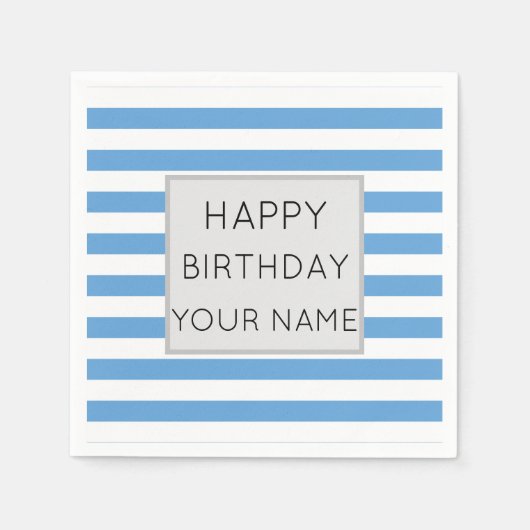 Serviette En Papier Bleu Et Blanc Joyeux Anniversaire (Devant)
